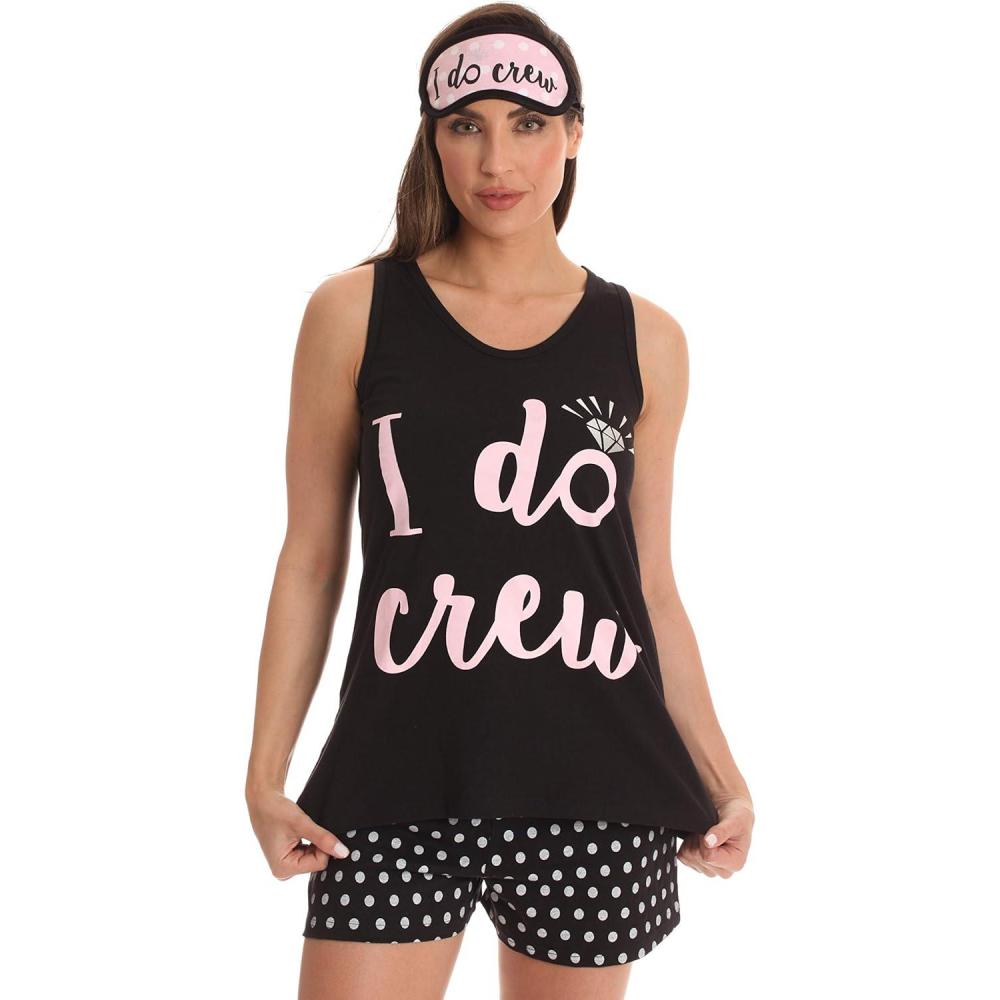 imageJust Love Women SleepwearShort Sets with Sleep MaskBlack  Brides I Do Crew