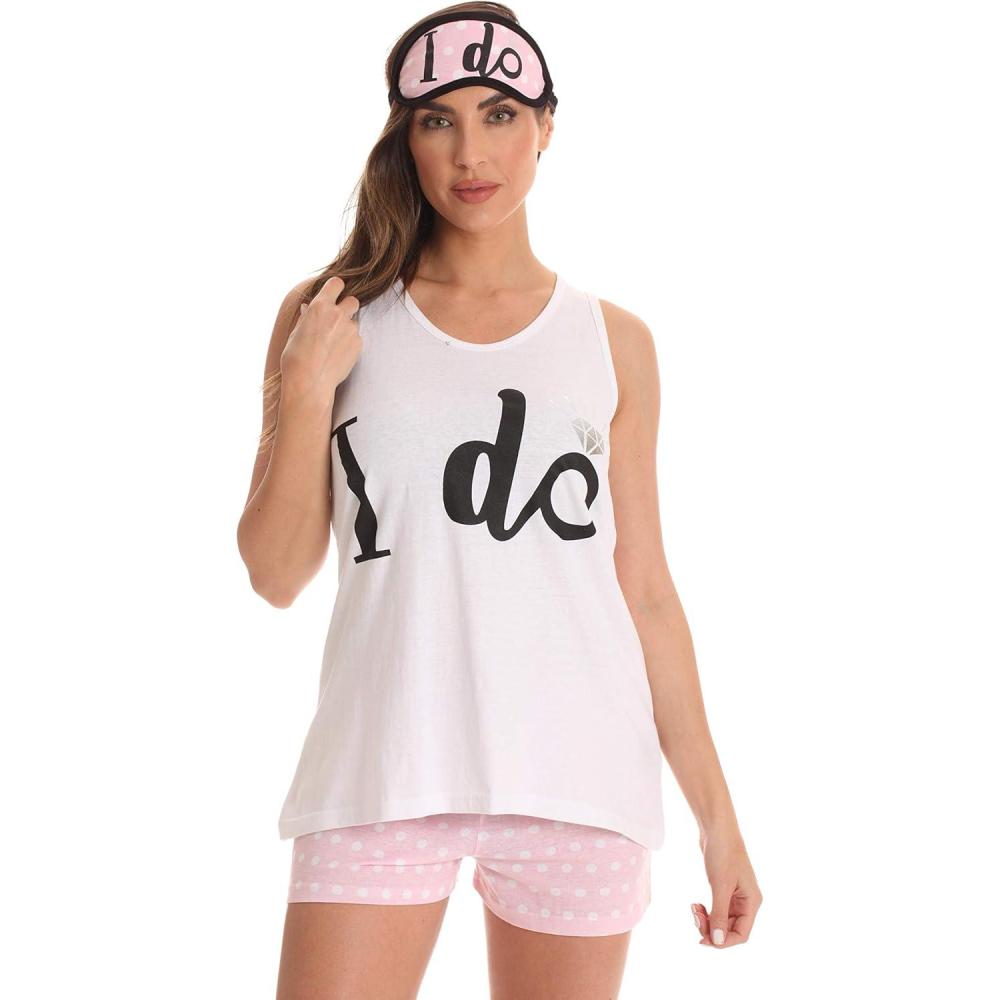 imageJust Love Women SleepwearShort Sets with Sleep MaskWhite  Bride I Do