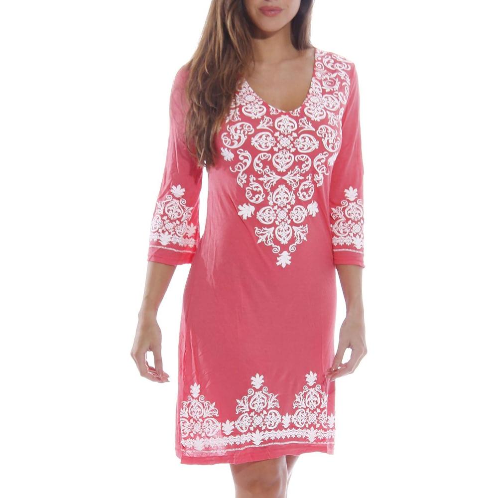 imageJust Love Womens 34 Sleeve Swimsuit Cover Up Casual Tunic Resort WearCoral