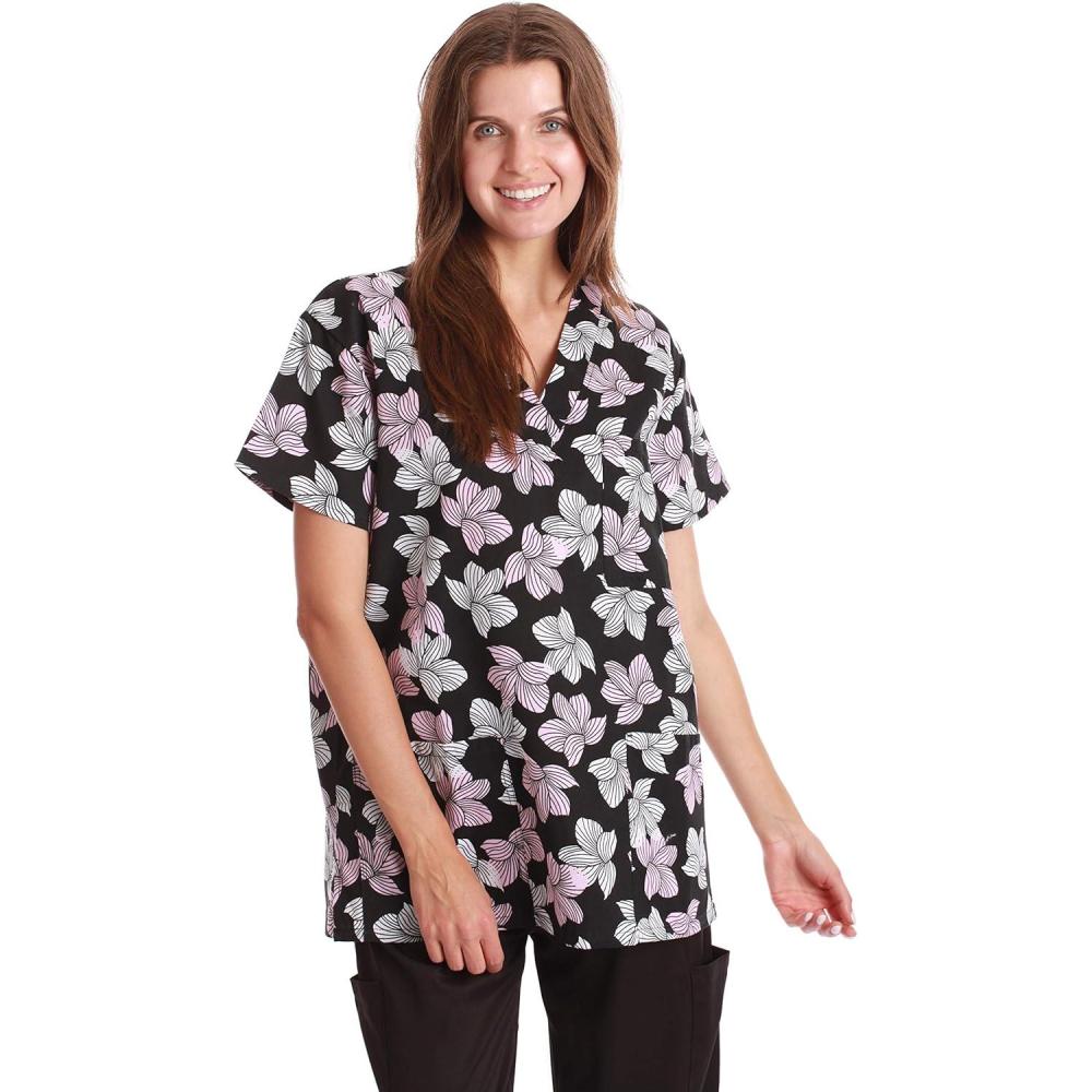 imageJust Love Womens Holiday Scrub TopsBlack Windblown Floral