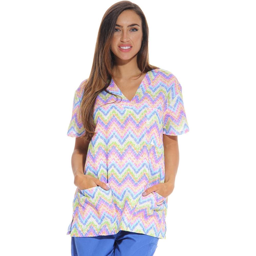 imageJust Love Womens Holiday Scrub TopsChevron Multi