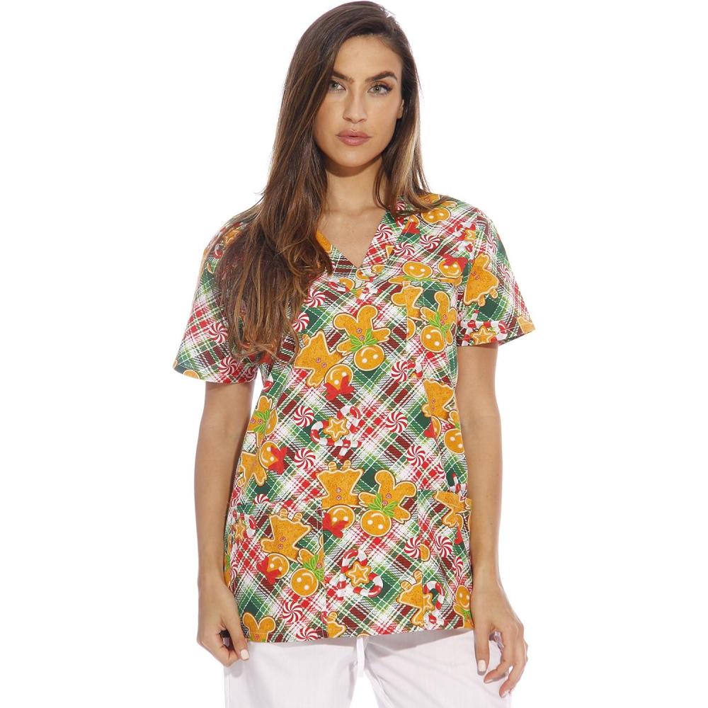 imageJust Love Womens Holiday Scrub TopsGingerbread