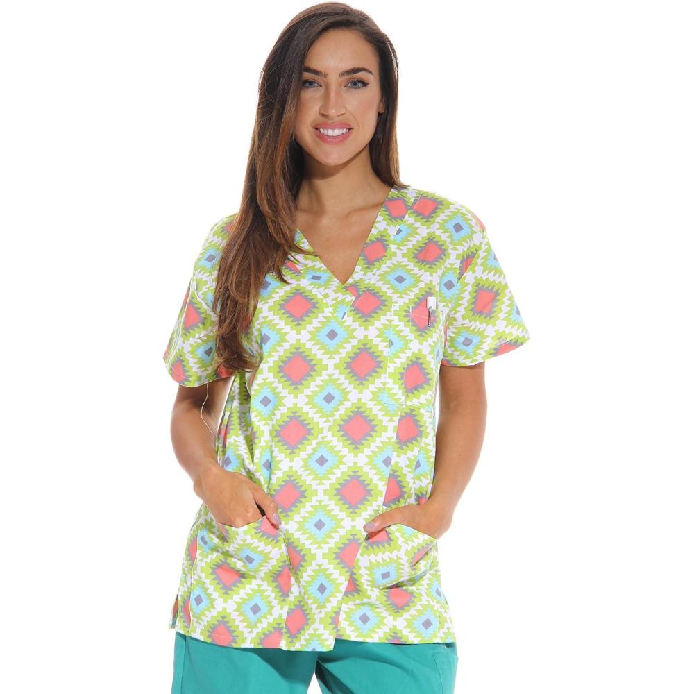 imageJust Love Womens Holiday Scrub TopsGreen Diamonds