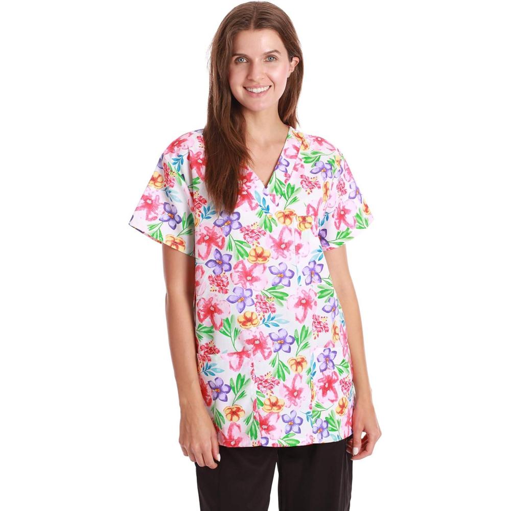 imageJust Love Womens Holiday Scrub TopsMulti  Fabulous Floral