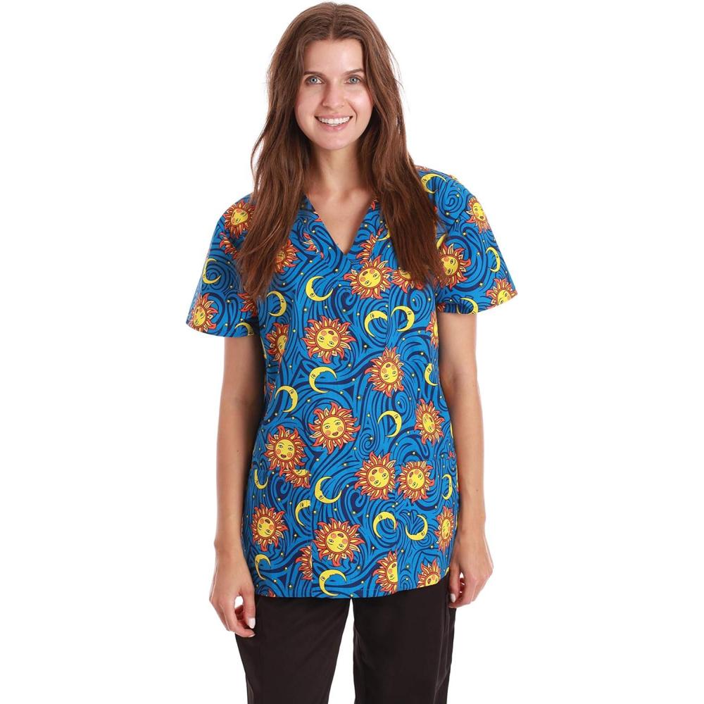 imageJust Love Womens Holiday Scrub TopsNavy Astro Celestial