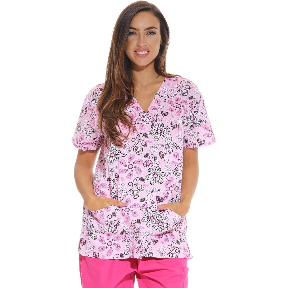 imageJust Love Womens Holiday Scrub TopsPink Flower