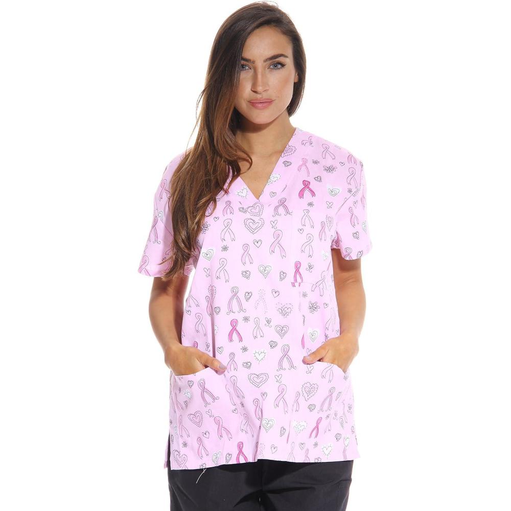 imageJust Love Womens Holiday Scrub TopsRibbon Print 1