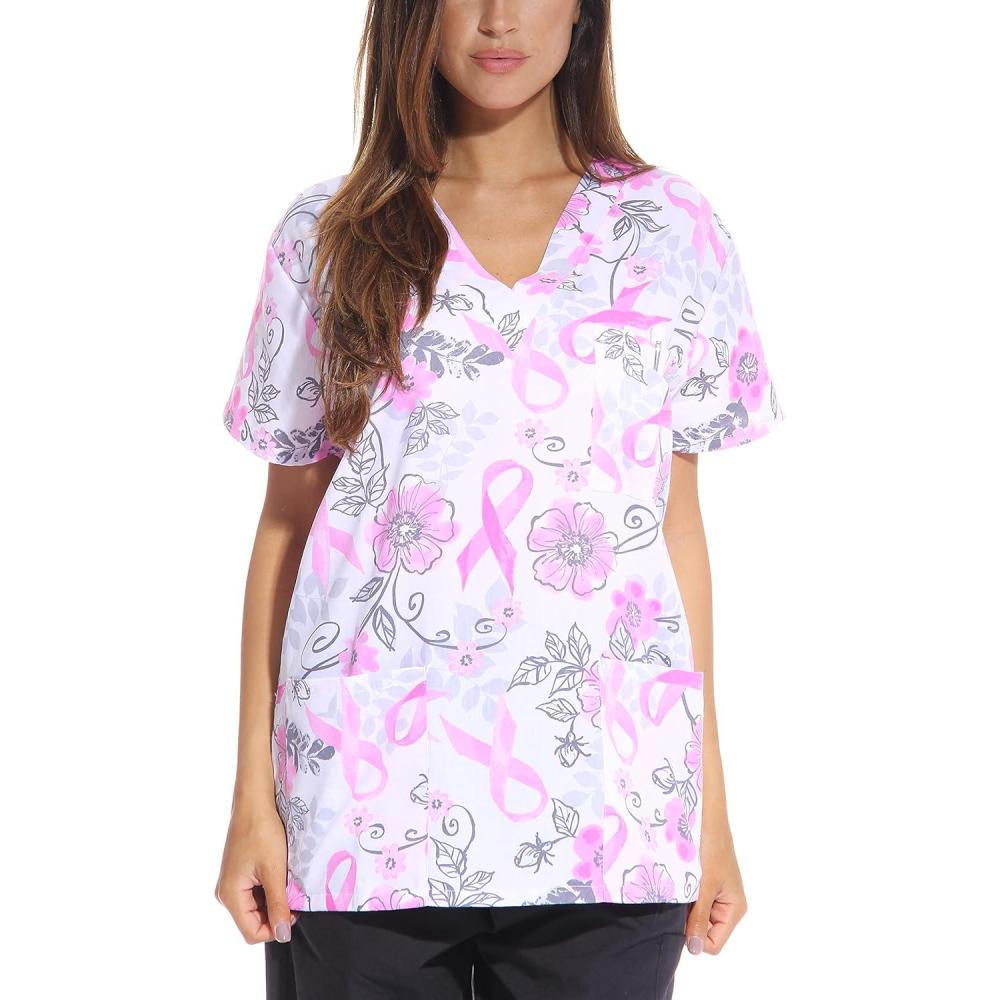imageJust Love Womens Holiday Scrub TopsRibbon Print 3