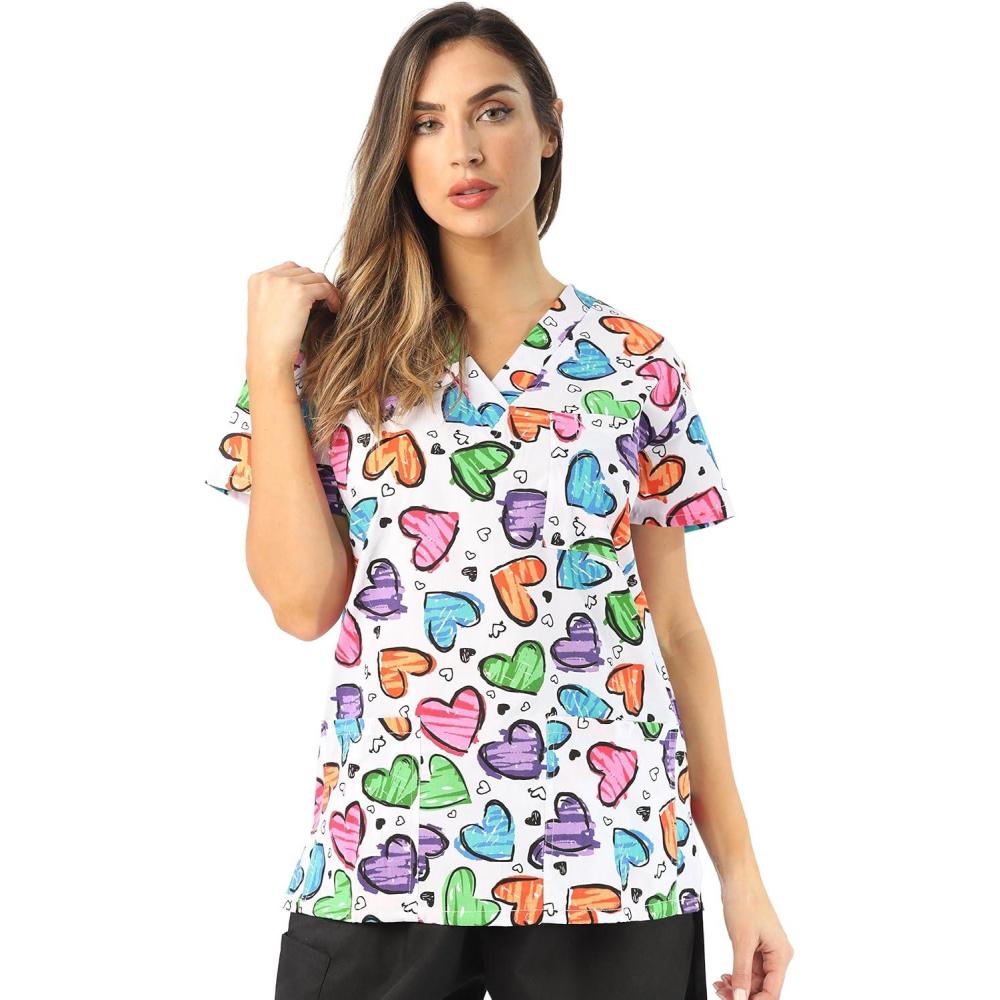 imageJust Love Womens Holiday Scrub TopsWhite Heart New