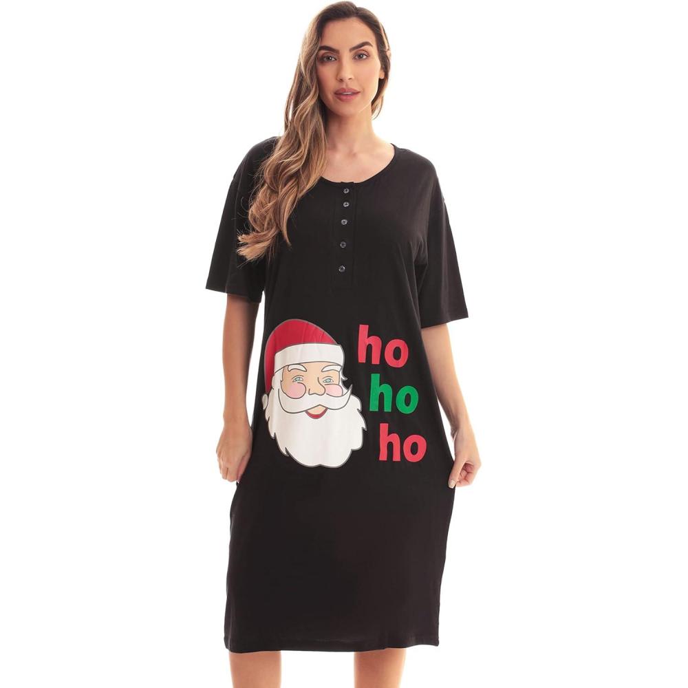 imageJust Love Womens Short Sleeve Nightgown Sleepwear DressBlack Ho Ho Ho