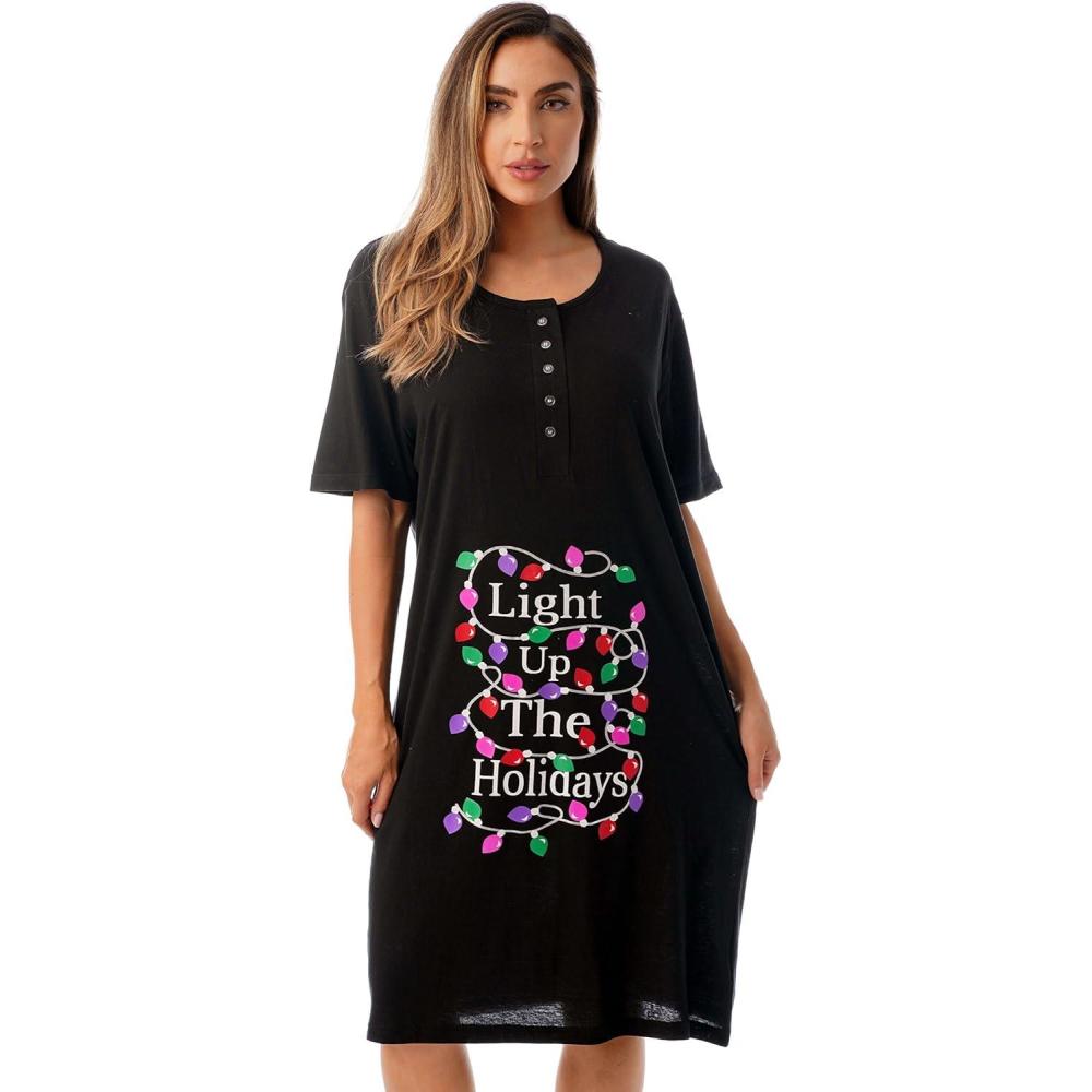 imageJust Love Womens Short Sleeve Nightgown Sleepwear DressBlack Light Up the Holiday