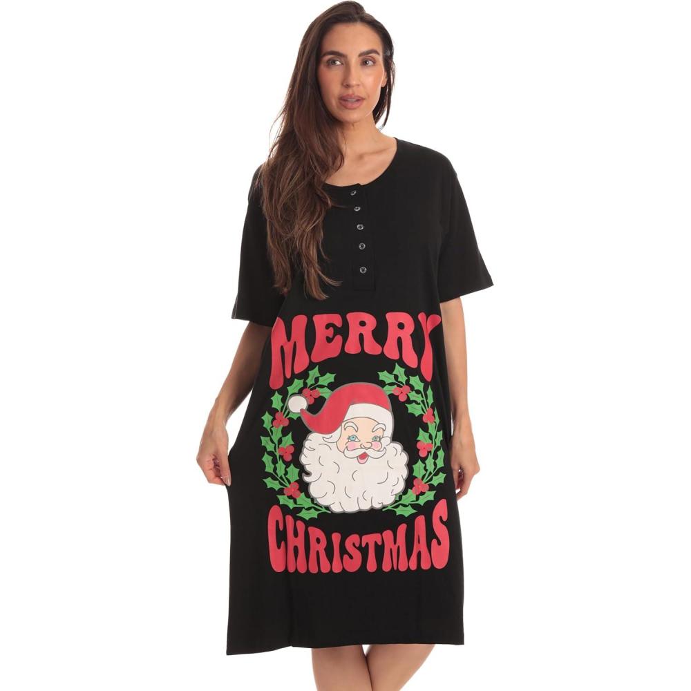 imageJust Love Womens Short Sleeve Nightgown Sleepwear DressBlack Merry Christmas