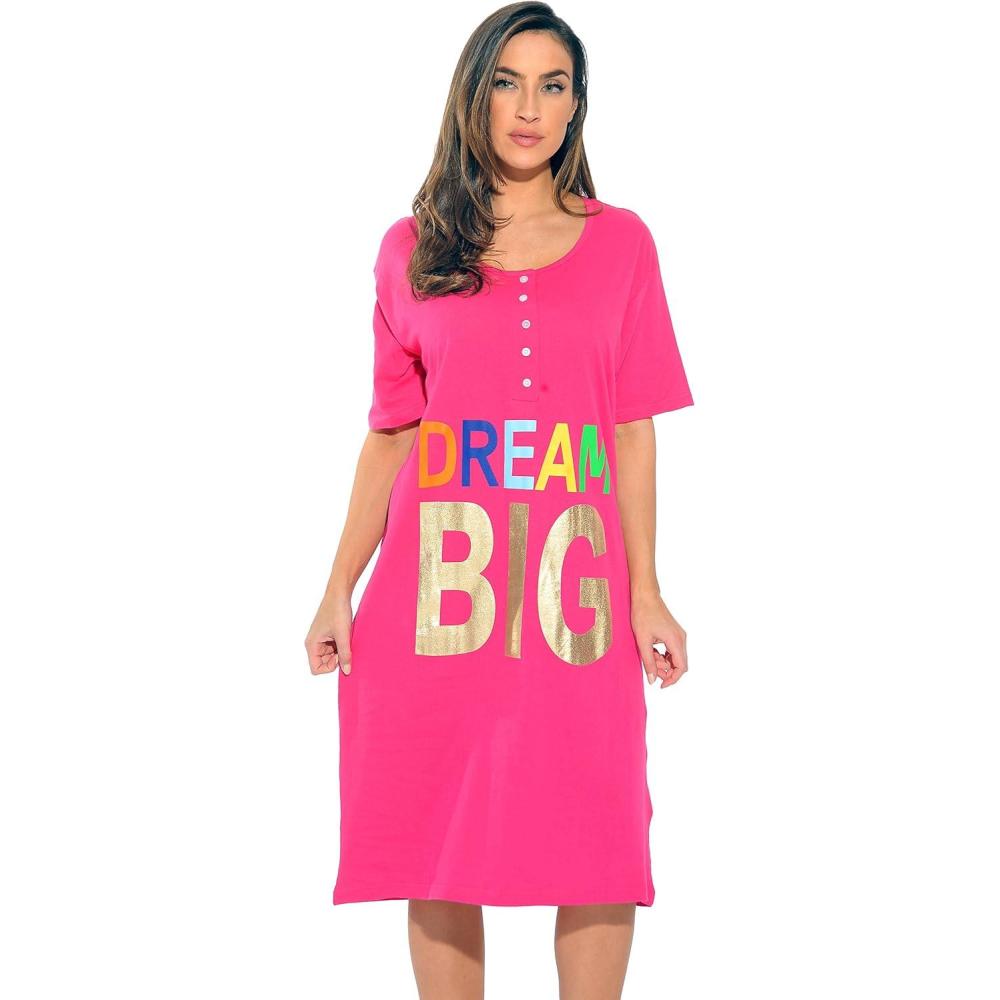 imageJust Love Womens Short Sleeve Nightgown Sleepwear DressFuchsia Dream Big