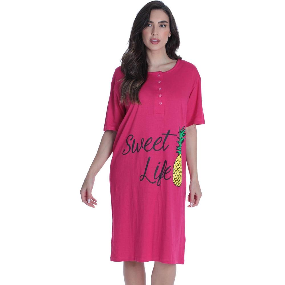 imageJust Love Womens Short Sleeve Nightgown Sleepwear DressFuchsia Sweet Life