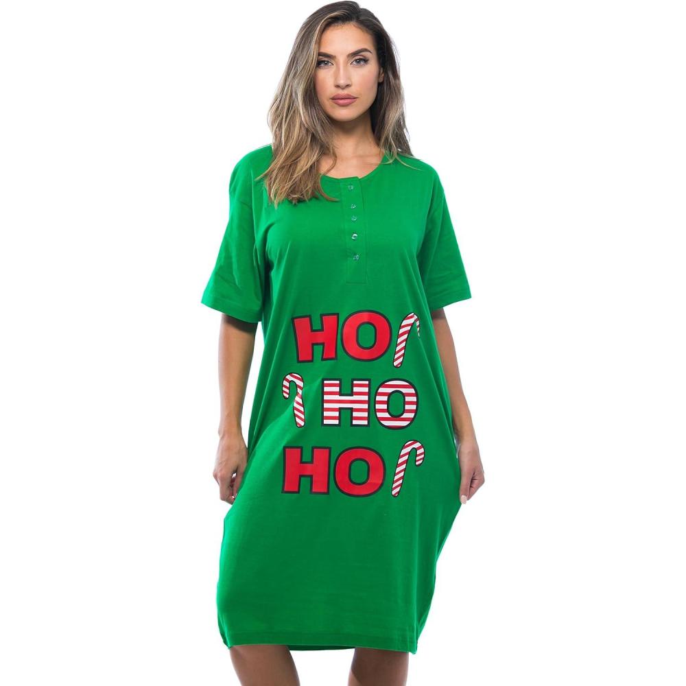 imageJust Love Womens Short Sleeve Nightgown Sleepwear DressGreen  Ho Ho Ho
