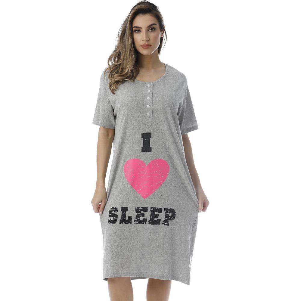 imageJust Love Womens Short Sleeve Nightgown Sleepwear DressGrey I Heart Sleep