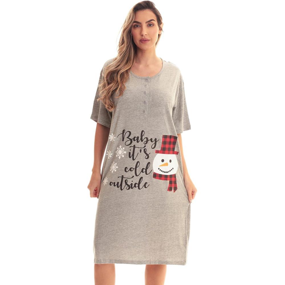 imageJust Love Womens Short Sleeve Nightgown Sleepwear DressGrey Its Cold Outside