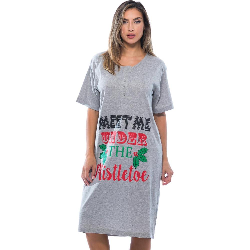 imageJust Love Womens Short Sleeve Nightgown Sleepwear DressGrey Mistletoe