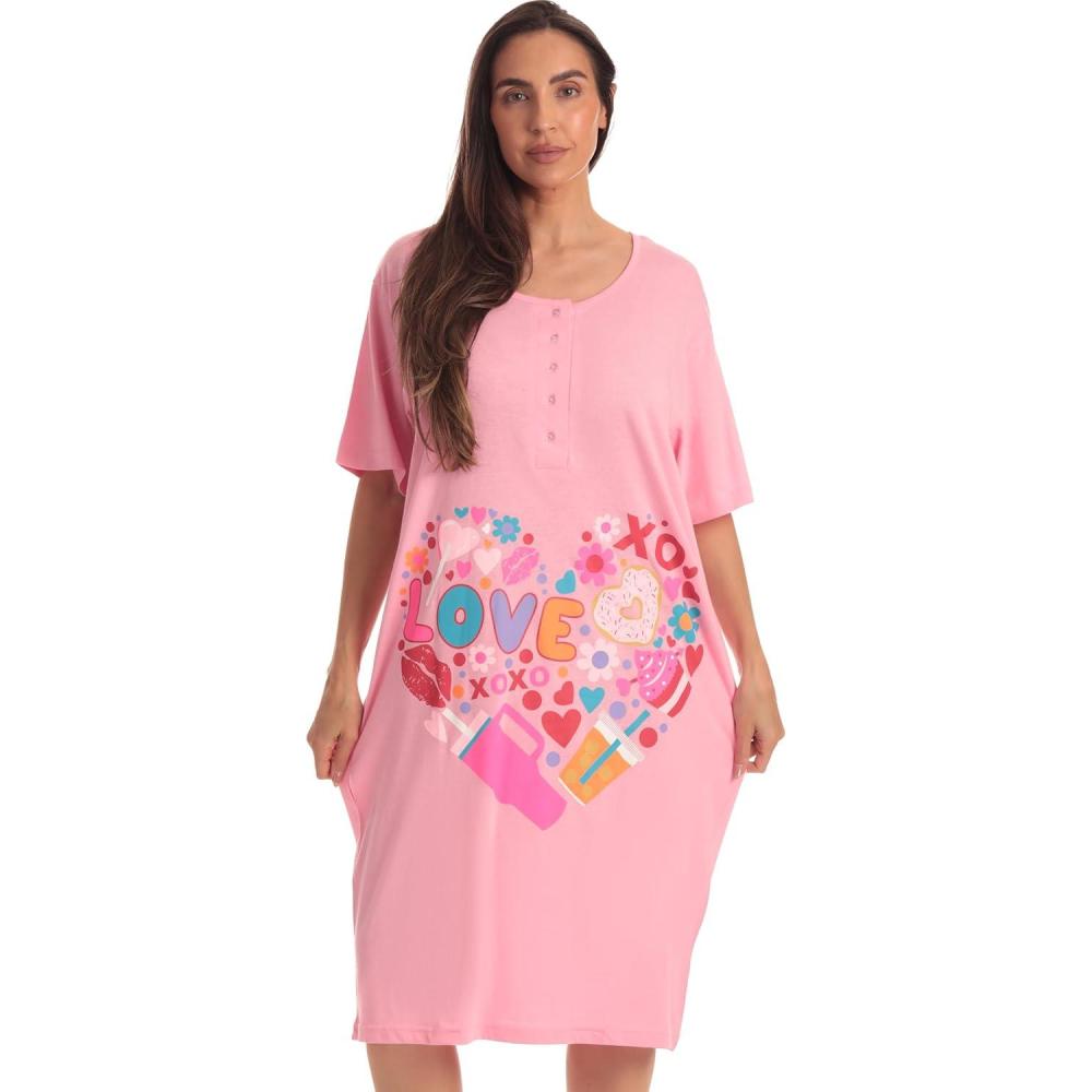 imageJust Love Womens Short Sleeve Nightgown Sleepwear DressPink Things I Love