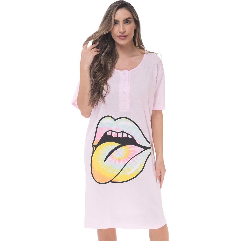 imageJust Love Womens Short Sleeve Nightgown Sleepwear DressPink Tie Dye Pastel Mouth