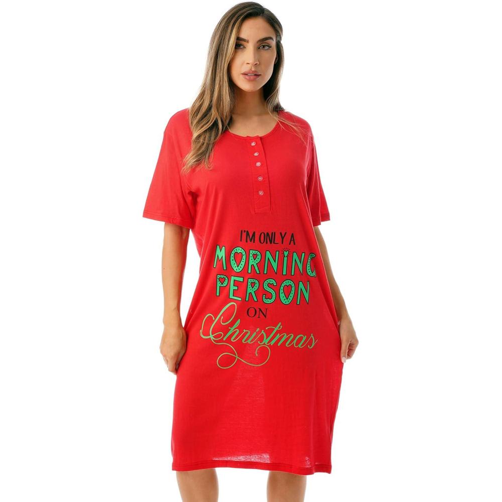 imageJust Love Womens Short Sleeve Nightgown Sleepwear DressRed Christmas Morning Person
