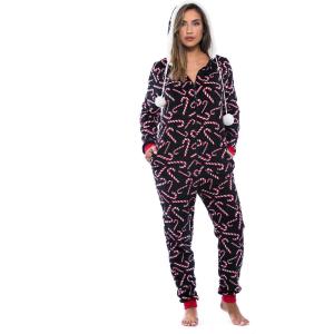 Just Love Adult Onesie Pajamas(Black – Candy Cane)
