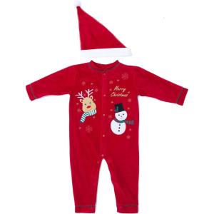 Just Love Christmas Coverall for Baby & Infant with Matching Santa Hat(Reindeer With Snowman)