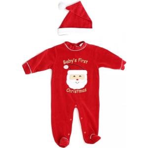 Just Love Christmas Coverall for Baby & Infant with Matching Santa Hat(Santa Face)