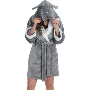 Just Love Critter Robe Sherpa Trim Velour Robes for Women(Elephant (Velour))