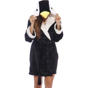 Just Love Critter Robe Sherpa Trim Velour Robes for Women(Penguin (Velour))