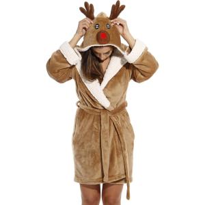 Just Love Critter Robe Sherpa Trim Velour Robes for Women(Reindeer)