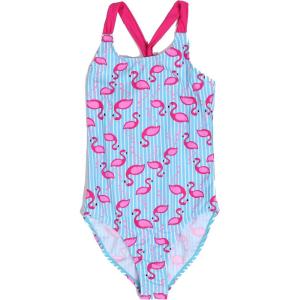 Just Love Girls’ One Piece Swimsuit Racerback Bathing Suit(Turquoise – Striped Flamingo)