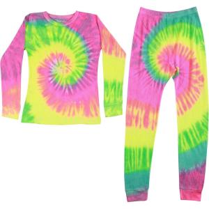 Just Love Girls Tie Dye Two Piece Thermal Underwear Set(Tie Dye Neon Swirl)