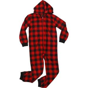 Just Love Hooded Jumpsuit Pajamas for Girls One Piece Winter PJs with Hood(Red – Buffalo Plaid)