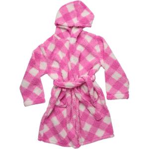 Just Love Hooded Plush Fleece Robe for Girls(Buffalo Plaid – Diagonal Fuchsia)