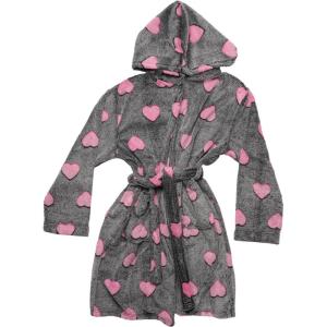 Just Love Hooded Plush Fleece Robe for Girls(Heart – Black Fuchsia)