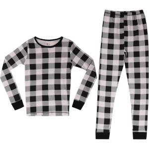 Just Love Pajamas for Girls(Buffalo Plaid – White and Black)