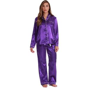 Just Love Pants Set with Notch Collar(Purple / Ivory)