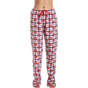 Just Love Plush Pajama Pants for Women(Multi – Plaid Lips)
