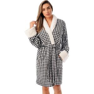 Just Love Sherpa Trim Plush Robe for Women(Houndstooth)