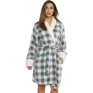 Just Love Sherpa Trim Plush Robe for Women(Mint / Charcoal)