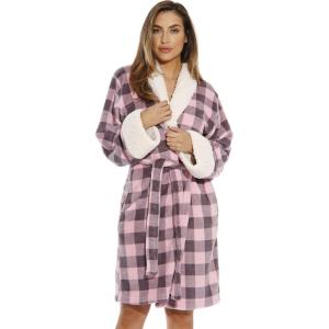 Just Love Sherpa Trim Plush Robe for Women(Pink / Charcoal)