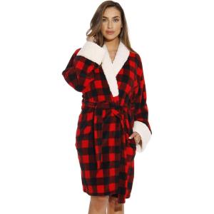 Just Love Sherpa Trim Plush Robe for Women(Red / Black)