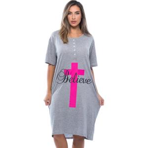 Just Love Short Sleeve Nightgown Sleep Dress for Women Sleepwear(Grey – Believe)