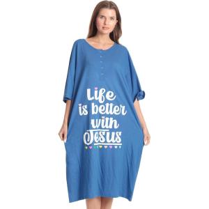 Just Love Short Sleeve Nightgown Sleep Dress for Women Sleepwear(Royal – Life is Better With Jesus)