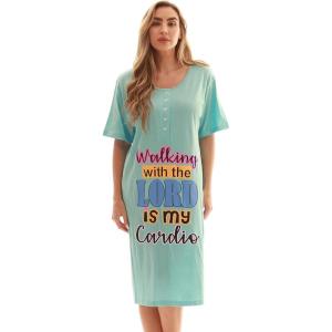 Just Love Short Sleeve Nightgown Sleep Dress for Women(Aqua – Walking With the Lord)