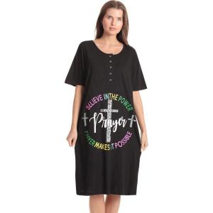Just Love Short Sleeve Nightgown Sleep Dress for Women(Black – Believe in the Power)