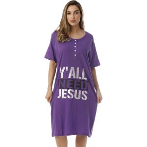 Just Love Short Sleeve Nightgown Sleep Dress for Women(Purple – Y’all Need Jesus)