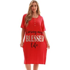 Just Love Short Sleeve Nightgown Sleep Dress for Women(Red – Living My Blessed Life)