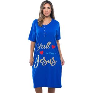 Just Love Short Sleeve Nightgown Sleep Dress for Women(Royal – Y’all Need Jesus)